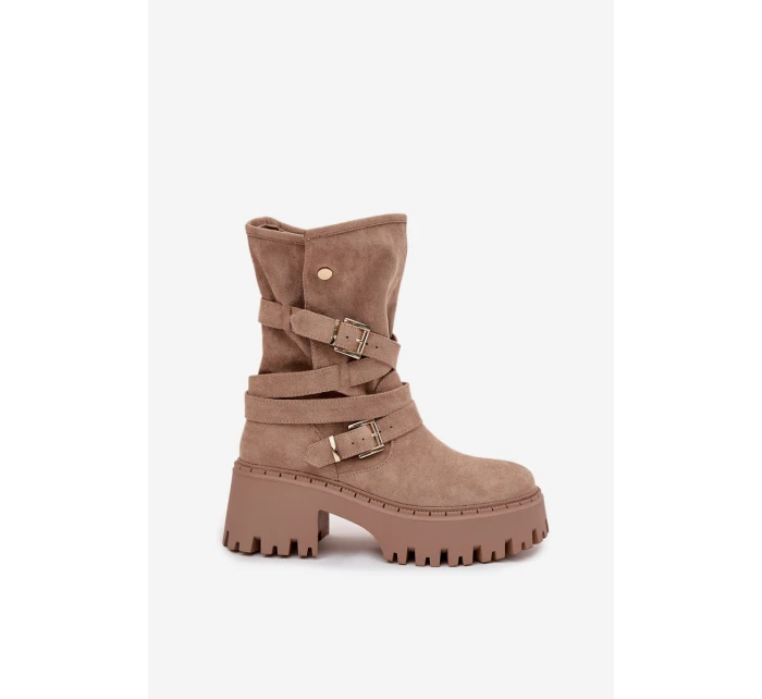 Botki Damskie Na Masywnym Obcasie Z Klamrami I Paskiem Beżowe Nerelisa Botki Damskie Na Masywnym Obcasie Z Klamrami I Paskiem Beżowe Nerelisa