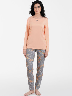 Kasali Dámske pyžamo s dlhými rukávmi a dlhými nohavicami - lososovo ružová/potlač