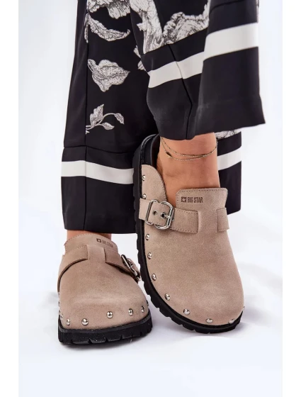 Dámske semišové papuče na platforme Big Star - béžové Dámske semišové papuče na platforme Big Star - béžové