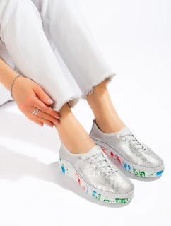 Módne poltopánky dámske Srebrny bez podpätku