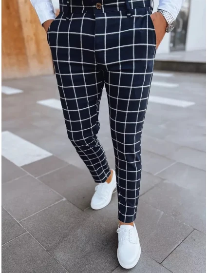 Pánske tmavomodré kockované nohavice FashionStreet UX3952
