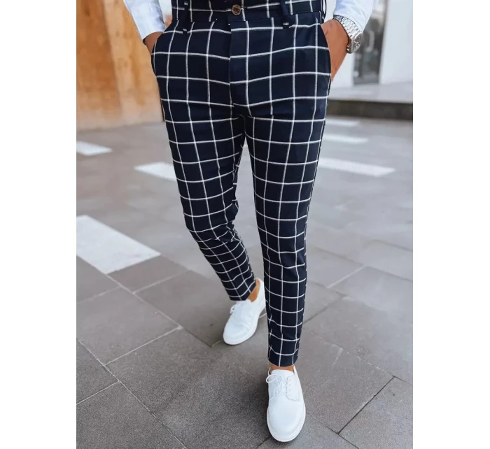 Pánske tmavomodré kockované nohavice FashionStreet UX3952