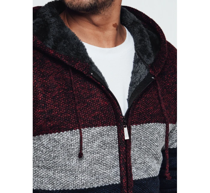 Pánsky zateplený sveter s kapucňou bordový FashionStreet WX2275