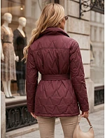 Kurtka damska przejściowa z paskiem bordowa FashionStreet TY5806 Kurtka damska przejściowa z paskiem bordowa FashionStreet TY5806