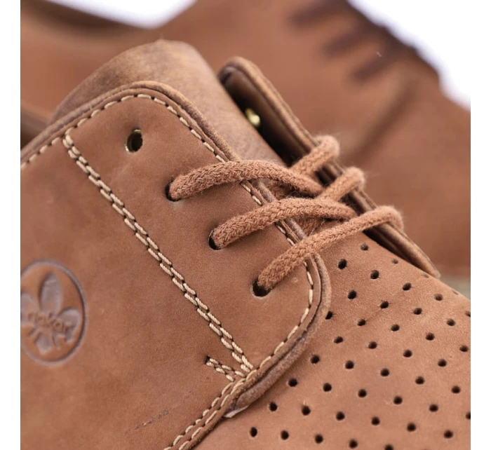Pánské kožené polobotky M model 22008944 hnědé s ažurovým vzorem - Rieker Pánské kožené polobotky M model 22008944 hnědé s ažurovým vzorem - Rieker