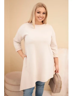 Dámske viskózové šaty PLUS SIZE s voľným strihom a dlhými rukávmi béžovej farby
