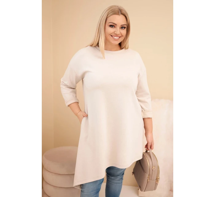Dámske viskózové šaty PLUS SIZE s voľným strihom a dlhými rukávmi béžovej farby Dámske viskózové šaty PLUS SIZE s voľným strihom a dlhými rukávmi béžovej farby