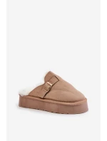 Kapcie Damskie Na Grubej Podeszwie Z Futerkiem I Klamrą Ciemnobeżowe Linneola Kapcie Damskie Na Grubej Podeszwie Z Futerkiem I Klamrą Ciemnobeżowe Linneola