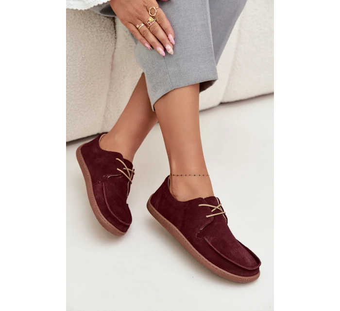 Półbuty Damskie Typu Barefoot Z Naturalnego Zamszu Zazoo 327 Bordowe