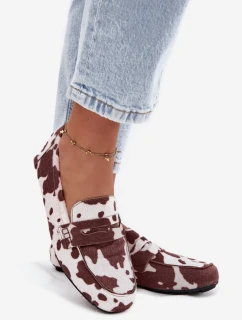 Dámske mokasíny s plochou podrážkou a vzorom Roseline - hnedé a biele