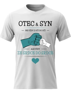 Pánské bavlněné tričko s potiskem - OTEC & SYN - bílé