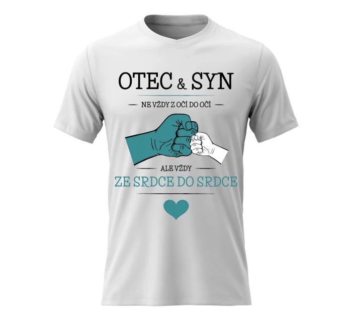 Pánské bavlněné tričko s potiskem - OTEC & SYN - bílé