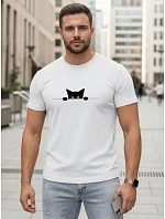 Pánske bavlnené tričko s motívom mačky biele FashionStreet NX5102R
