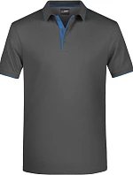Daiber JN 728 Pánske polo tričko z piké s kontrastným lemom 02.0728 grafitová/aqua
