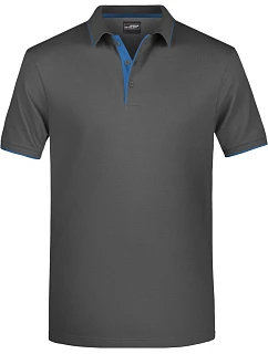 Daiber JN 728 Pánske polo tričko z piké s kontrastným lemom 02.0728 grafitová/aqua