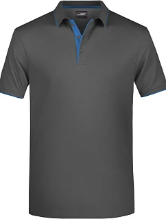 Daiber JN 728 Pánske polo tričko z piké s kontrastným lemom 02.0728 grafitová/aqua