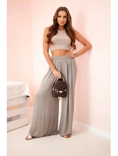 Dámske široké viskózové nohavice s elastickým pásom fango