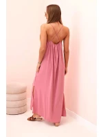 Dlouhé šaty bez ramínek tmavě růžová