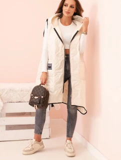 Dámske Plus veľkosť prešívaná vesta s kapucňou na zips svetlo béžová