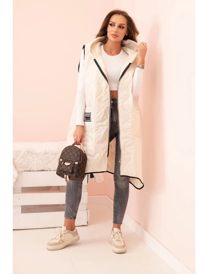 Dámská prošívaná vesta Plus Size s kapucí na zip světle béžová