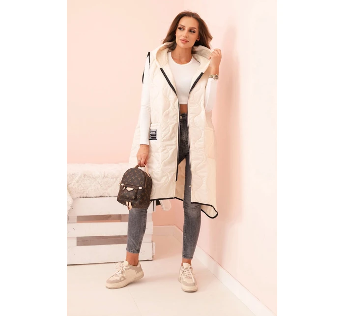 Dámská prošívaná vesta Plus Size s kapucí na zip světle béžová