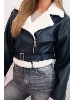 Dámsky pilot z ekokože s podšívkou a opaskom modrý