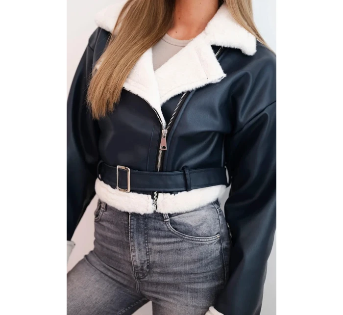 Dámsky pilot z ekokože s podšívkou a opaskom modrý