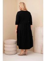 Dámská bavlněná Plus Size šaty s volány a ohrnutým rukávem černá