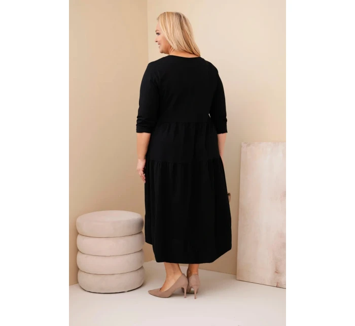 Dámská bavlněná Plus Size šaty s volány a ohrnutým rukávem černá