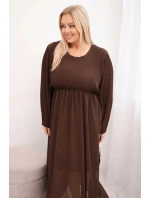 Dámske Plus veľkosť dlhý rukáv skladaný viskózové sukne Brown