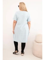 Dámské bavlněné šaty Plus Size s prodlouženým zadním dílem a kapsou modrá