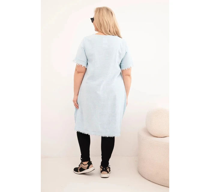 Dámské bavlněné šaty Plus Size s prodlouženým zadním dílem a kapsou modrá