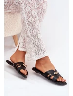 Ploché Dámské Pantofle S Páskem A Zlatým Detalem Černé model 21703742 - Boto Ploché Dámské Pantofle S Páskem A Zlatým Detalem Černé model 21703742 - Boto