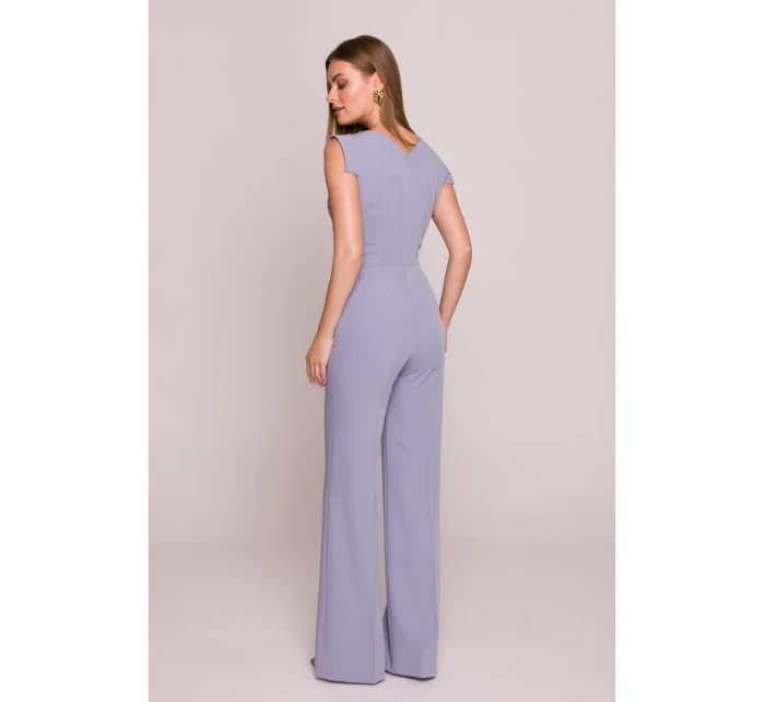 S407 Elegantný overal s asymetrickým výstrihom - holubičia sivá