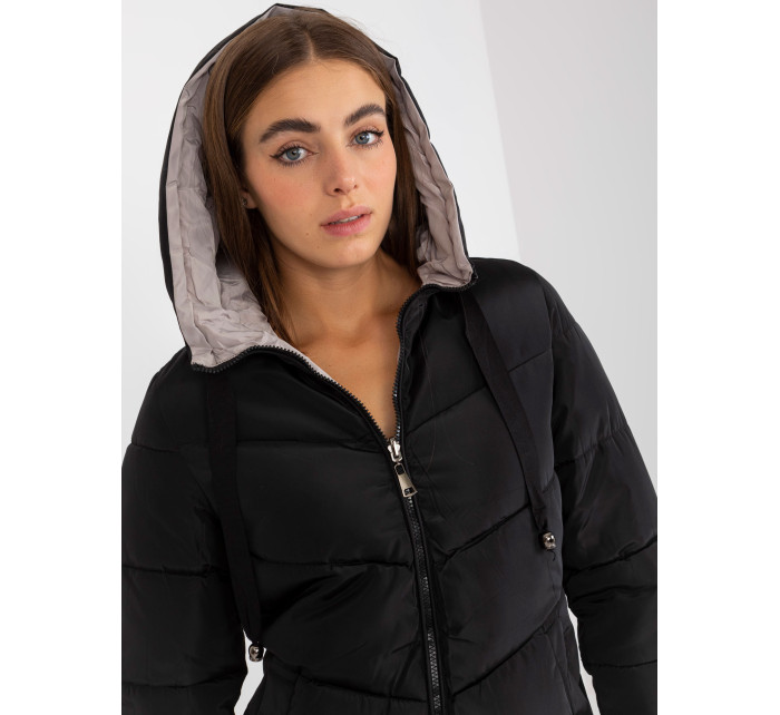 Čierno-béžová obojstranná zimná bunda s kapucňou