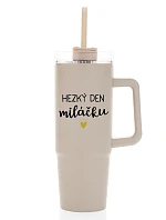 HAPPY DAY TO MY BABY - béžový cestovný termohrnček s priehľadným viečkom 900 ml