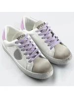 Bielo-fialové dámske tenisky trampky z rôznych spojených materiálov (1088)