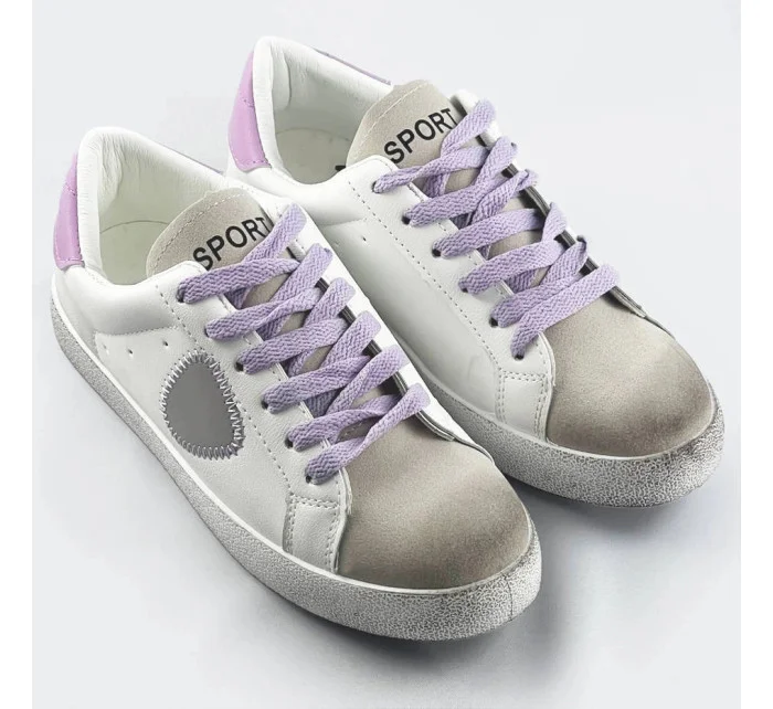 Bielo-fialové dámske tenisky trampky z rôznych spojených materiálov (1088)