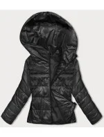 Krátka čierna dámska bunda s kapucňou (B8187-1)