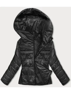 Krátka čierna dámska bunda s kapucňou (B8187-1)