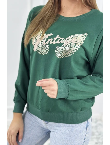 Mikina s potlačou tmavozelená