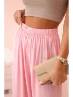 široké dámske nohavice z viskózy s elastickým pásom svetloružové