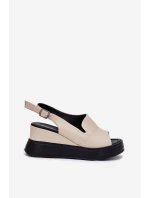 Skórzane Damskie Sandały Na Koturnie Artiker 54C0401 Beżowe Skórzane Damskie Sandały Na Koturnie Artiker 54C0401 Beżowe