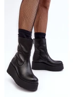 Damskie Skórzane Botki Na Masywnej Platformie Maciejka A7161-01 Czarne