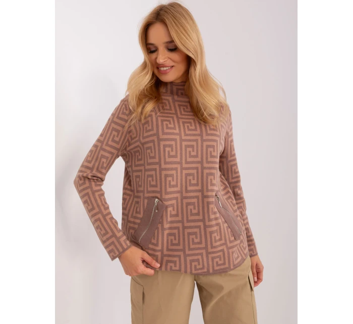 Sweter AT SW model 20742414 jasny brązowy - FPrice Sweter AT SW model 20742414 jasny brązowy - FPrice