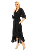 Ľahké dámske šaty s asymetrickou sukňou čierne - Čierna - LULU & LOVE