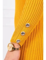 Priliehavé svetrové šaty s gombíkmi horčicovej farby
