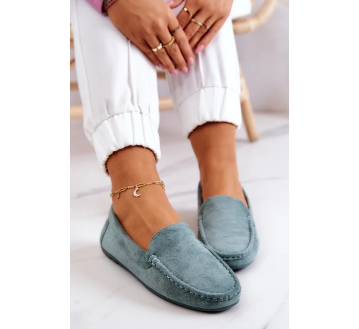 Zamszowe Mokasyny Damskie Miętowe Morreno