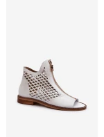 Zazoo 977/L Skórzane Ażurowe Sandały Na Zamek Białe