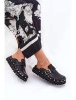 Skórzane Klapki Chodaki Damskie Na Platformie Big Star RR274A378 Czarne Skórzane Klapki Chodaki Damskie Na Platformie Big Star RR274A378 Czarne